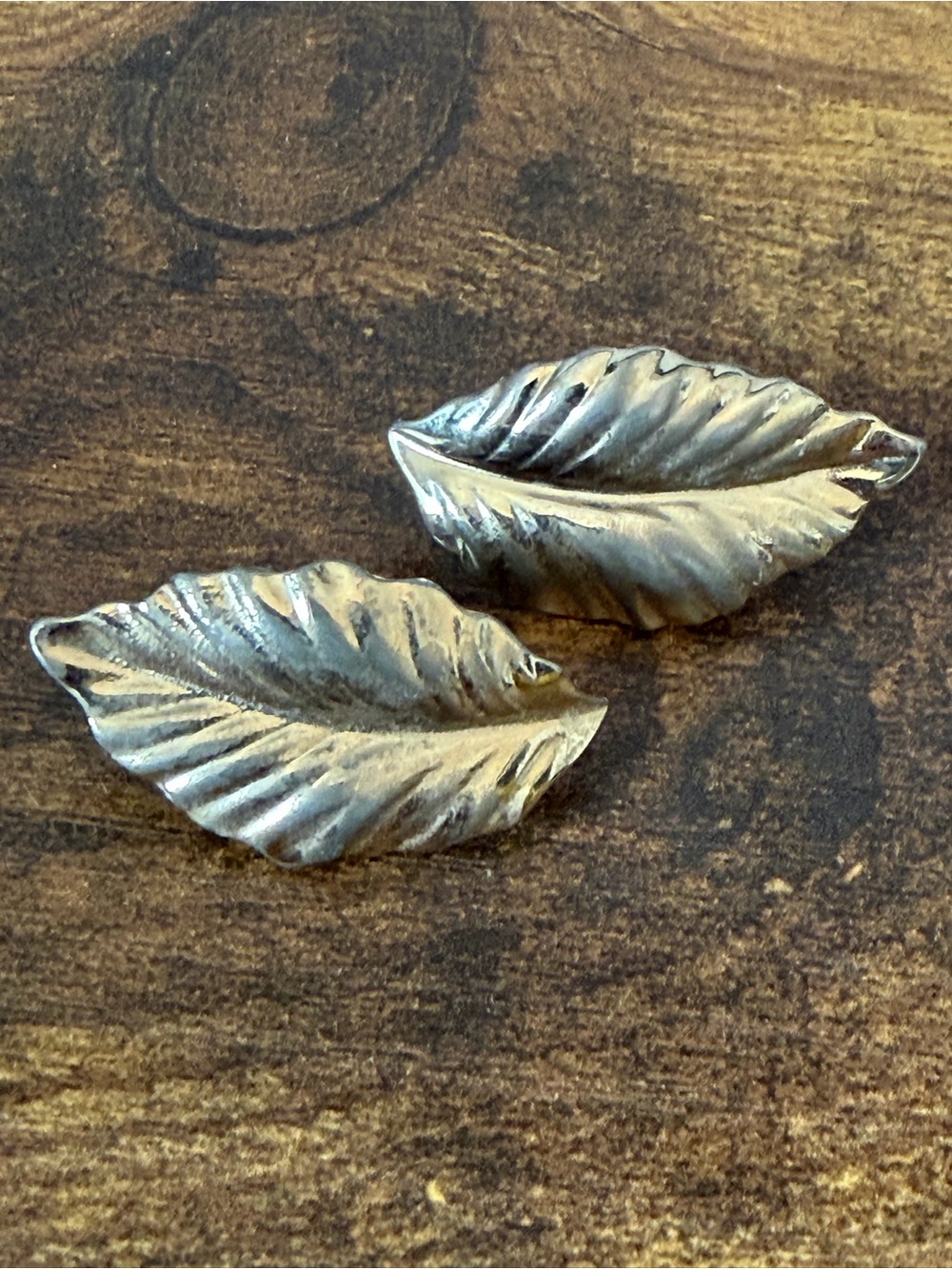 Vintage Louis Féraud Paris Gold Tone Botanical Leaf Stud Earrings Signed